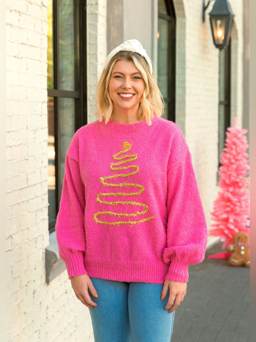Talulah Pink Christmas Tree Sweater Large